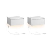 VASAGLE Kailyn Colección - Mesita de Noche Colgante, Juego de 2, Luz con 3 Pantallas, Estante de Pared con Cajón, 35 x 40 x 18 cm, Sala de Estar, Dormitorio, Blanco Nube LET854W01