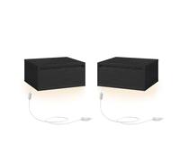 VASAGLE Kailyn Colección - Mesita de Noche Colgante, Juego de 2, Luz con 3 Pantallas, Estante de Pared con Cajón, 35 x 40 x 18 cm, Sala de Estar, Dormitorio, Negro Ébano LET854B01