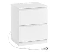 VASAGLE Kailyn Colección - Mesita de Noche con Regleta de Enchufes, Mesa Auxiliar, 2 Cajones, 2 Tomas AC, 2 Puertos USB-A, Salón, Dormitorio, Blanco Nube Blanco Nube
