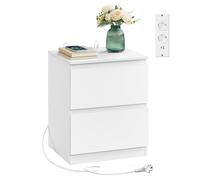 Kailyn Colección - Mesita de Noche con Regleta de Enchufes con 2 Cajones Blanco Nube