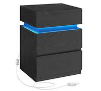 Mesita de Noche con Tira de Luz LED Multicolor Variable 35 x 40 x 55 Negro con Veta de Madera