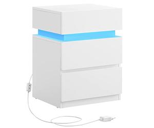 VASAGLE KAILYN Colección - Mesita de Noche con Tira de Luz LED Multicolor Variable, 3 Cajones, Mesa Auxiliar, Estilo Moderno, 35 x 40 x 55 cm, Blanco Nube LET630T10
