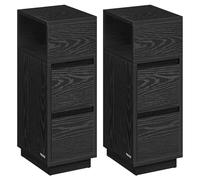 VASAGLE KAILYN Colección - Mesita de Noche Estrecha, Juego de 2, Mesa Auxiliar con 2 Cajones y Compartimento Abierto, a la Izquierda o a la Derecha, Negro Ébano LET856B56