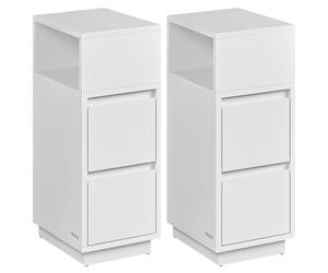 VASAGLE KAILYN Colección - Mesita de Noche Estrecha, Juego de 2, Mesa Auxiliar con 2 Cajones y Compartimento Abierto, a la Izquierda o a la Derecha, Blanco Nube LET856W01