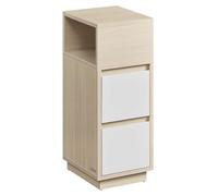 Mesita de Noche Estrecha con 2 Cajones y Compartimento Abierto Beige Natural y Blanco Nube