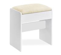 VASAGLE Kailyn Colección - Taburete de Tocador, Taburete de Maquillaje, Tapizado de Terciopelo, Reposapiés con Almohadilla Antideslizante, Dormitorio, Entrada, Blanco Mate y Blanco Crema RDS001WD01