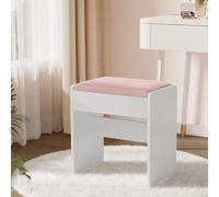 VASAGLE Kailyn Colección - Taburete de Tocador, Taburete de Maquillaje, Tapizado de Terciopelo, Reposapiés con Almohadilla Antideslizante, Dormitorio, Entrada, Blanco Mate y Rosa Jalea RDS001W01