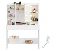 VASAGLE KAILYN Colección - Tocador con 9 Luces LED, 3 Tonos y Brillo Ajustable, Mesa de Maquillaje con Espejo, Estantes Ajustables, 2 Cajones, Blanco Nube RDT126W01