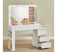 VASAGLE Kailyn Colección - Tocador con Iluminación LED, Mesa de Maquillaje con Espejo y Cajones, Regleta de Enchufes, 40 x 125 x 140 cm, Moderno, Blanco Nube RDT127W01