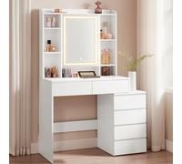 VASAGLE Kailyn Colección - Tocador con Luces LED de Brillo Ajustable, Mesa de Maquillaje con Espejo, 40 x 97,5 x 145 cm, Compartimentos Abiertos, Estantes Ajustable, Blanco Nube RDT124W01