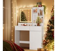 VASAGLE Kailyn Colección - Tocador con Luces LED, Regleta de Enchufes, Luz Regulable en 3 Colores, Mesa de Maqueillaje con Cajones, Ancho de 90 cm, para Dormitorios, Blanco Nube RDT134W01