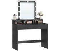 VASAGLE KAILYN Colección - Tocador con Taburete, Luces LED con Brillo Ajustable, Mesa de Maquillaje con Espejo, 2 Cajones y 3 Compartimentos, Moderno, Blanco RDT714W01