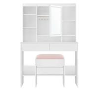 VASAGLE Kailyn Colección - Tocador con Taburete, Luces LED de 3 Colores con Brillo Ajustable, Mesa de Maquillaje con Espejo, Estantes Ajustables, 2 Cajones, Estilo Moderno, Blanco RDT723W01