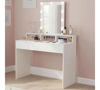 VASAGLE KAILYN Colección - Tocador, Luces LED con Brillo Ajustable, Mesa de Maquillaje con Espejo, 2 Cajones y 3 Compartimentos, Moderno, Blanco RDT164W01