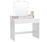 VASAGLE Kailyn Colección - Tocador, Luces LED con Brillo Ajustable, Mesa de Maquillaje con Espejo, 2 Cajones y 3 Compartimentos, Moderno, Blanco RDT114W01