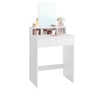 VASAGLE KAILYN Colección - Tocador, Mesa de Maquillaje con Espejo Grande, Gabinete con 2 Cajones y 3 Compartimentos, Estilo Moderno, Blanco RDT103W01