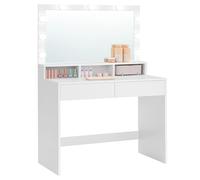 VASAGLE Kailyn Colección - Tocador, Mesa de Maquillaje con Espejo y Luces LED con Brillo Ajustable, 2 Cajones y 3 Compartimentos, Moderno, Blanco Nube RDT120T10