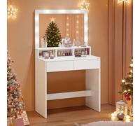 VASAGLE Kailyn Colección - Tocador, Mesa de Maquillaje con Espejo y Luces LED, Luz Ajustable en 3 Colores, 2 Cajones y 3 Compartimentos, Moderno, Blanco Nube RDT120T10
