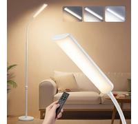 VASAGLE Lámpara de Pie, Altura Ajustable 141-175 cm, Lámpara Moderna de 15 W con Cabezal Flexible de 360°, Temporizador y Función de Memoria, Botón y Mando a Distancia, Salón, Blanco Mate LFL007WC02