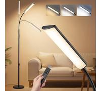 VASAGLE Lámpara de Pie, Altura Ajustable 141-175 cm, Lámpara Moderna de 15 W con Cabezal Flexible de 360°, Temporizador y Función de Memoria, Botón y Mando a Distancia, Salón, Negro Mate LFL007BD02