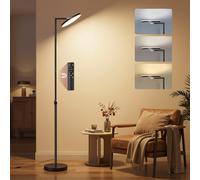 VASAGLE Lámpara de Pie LED, Altura Ajustable, 36 W, Cabezal Orientable, Dormitorio, Oficina, Temporizador, Función de Memoria, Control Mediante Botones y Mando a Distancia, Negro Mate LFL008BD02