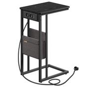 VASAGLE LET356B02V1 - Mesa Auxiliar con múltiples enchufes, Punta de sofá en Forma de C, para Espacios pequeños, 2 Puertos USB y enchufes, Bolsa, Patas Ajustables, para Dormitorio, Sala de Estar