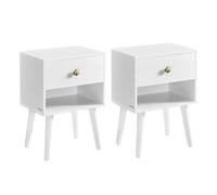 VASAGLE LET855W01 - Juego de 2 mesitas de Noche con cajón y Estante Abierto, Patas de Madera, Mesa de Centro para salón, Dormitorio, sofá, Color Blanco Nieve