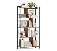 VASAGLE Librería, Biblioteca de 5 Niveles, Estantería de Almacenamiento para Oficina, Estantería con Compartimentos Abiertos para Salón, Estilo Industrial, Marrón Rústico y Negro LBC121B01