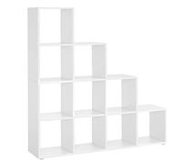 VASAGLE Librería con 10 Cubos, Estantería para Libros con Compartimentos Abiertos, Decoraciones, Fotos, Plantas, Salón, Dormitorio, Estudio, 29 x 129,5 x 129,5 cm, Blanco Nube LBC10WTV1