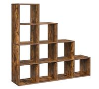 VASAGLE Librería con 10 Cubos, Estantería para Libros con Compartimentos Abiertos, Decoraciones, Fotos, Plantas, Salón, Dormitorio, Estudio, 29 x 129,5 x 129,5 cm, Marrón Rústico LBC10BX