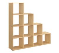 VASAGLE Librería con 10 Cubos, Estantería para Libros con Compartimentos Abiertos, Decoraciones, Fotos, Plantas, Salón, Dormitorio, Estudio, 29 x 129,5 x 129,5 cm, Beige Roble LBC010Y01