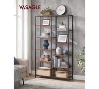 VASAGLE Librería de 5 Niveles, Biblioteca de Pie, Estantería de Almacenamiento, para Salón, Baño, Cocina, Pasillo, Montaje Simple, Negro con Veta de Madera y Negro/Marrón Rústico y Negro Marrón oliva