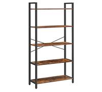 VASAGLE Librería de 5 Niveles, Biblioteca, Estantería para Oficina, Estudio, Sala de Estar, Dormitorio, 30 x 80 x 153 cm, Industrial, Marrón Rústico y Negro Tinta LLS081B01