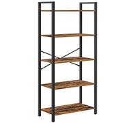 VASAGLE Librería de 5 Niveles, Estantería de Pie, Marco de Acero | Estilo Moderno Básico, para Salón, Estudio, Oficina, Cocina, Marrón Rústico y Negro Mate, Colección BARNET LLS061B01