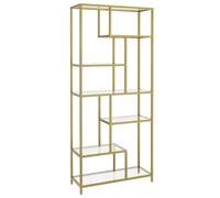VASAGLE Librería de 6 Niveles, 30 x 80 x 180 cm, Vidrio Templado | Estantería Vertical para Plantas, para Estudio, Salón, Dormitorio, Cocina, Blanco y Dorado, Colección BARIS LGT502A01