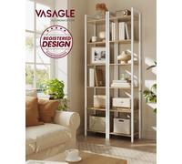VASAGLE Librería de 6 Niveles, Biblioteca, Estantería para Oficina, Estudio, Sala de Estar, Dormitorio, 30 x 40 x 187,5 cm, Industrial, Beige Natural y Blanco Nube Beige Natural y Blanco Mate