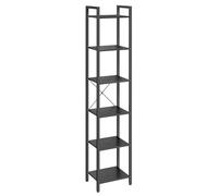 VASAGLE Librería de 6 Niveles, Biblioteca Industrial, 39,6 x 30 x 187 cm | Estantería para Oficina, Estudio, Sala de Estar, Dormitorio, Negro Ébano y negro mate, Colección BARNET LLS101B56