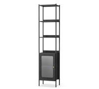 VASAGLE Librería de 6 Niveles, Estantería Alta con Puerta de Plástico PC, Estilo Moderno, Estantería Independiente, Marco de Metal, Estante Ajustable, para Salón, Negro Ébano y Negro Mate LLS123B56