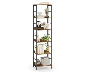 VASAGLE Librería de 6 Niveles, Estantería de Almacenamiento, 30 x 40 x 178 cm, con Paneles Posteriores Protectores, Estilo Industrial, para Salón, Estudio, Marrón Rústico y Negro Tinta LLS168KD01
