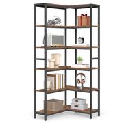 VASAGLE Librería de 6 Niveles, Estantería Esquinera, 24 x 102 x 175,2 cm, Estilo Moderno, para Sala de Estar, Dormitorio, Oficina, Marrón Rústico y Negro Tinta LLS606K01