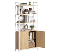 VASAGLE Librería de 6 Niveles, Estantería Vertical con Puerta | Estanteria Libros, Marco de Metal, 24 x 60 x 159,5 cm, Roble Dorado y Blanco Mate, Colección BARNET LLS133YA01