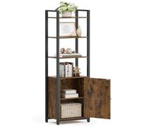 VASAGLE Librería de 6 Niveles, Estantería Vertical con Puerta, Marco de Metal, Estantes Ajustables, 24 x 40 x 159,5 cm, para Salón, Dormitorio, Marrón Rústico y Negro Tinta LLS132K01