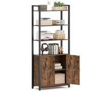 VASAGLE Librería de 6 Niveles, Estantería Vertical con Puerta, Marco de Metal, Estantes Ajustables, para Salón, Dormitorio, Marrón Rústico y Negro Tinta LLS133K01