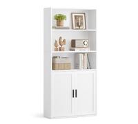 VASAGLE Libreria Estanteria, Estanteria Madera con Puertas y 5 Niveles, Mueble Organizador de Almacenaje para Salón, 60 x 24 x 145,9 cm, Blanco, Colección Custos LBC502WB01
