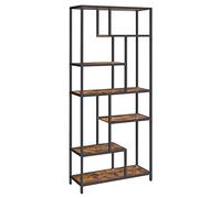 VASAGLE Librería, Estantería para Libros de 6 Niveles, Estantería Vertical para Plantas, 30 x 80 x 180 cm, Aglomerado, para Estudio, Salón, Dormitorio, Cocina, Marrón Rústico y Negro LLS119B01