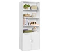 VASAGLE Librería, Estantería Vertical de 6 Niveles, con Puertas, 24 x 60 x 175 cm, para Salón, Estudio, Oficina, Comedor, Blanco Nube LBC402W01