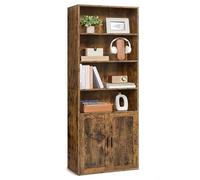 VASAGLE Librería, Estantería Vertical de 6 Niveles, con Puertas, 24 x 60 x 175 cm, para Salón, Estudio, Oficina, Comedor, Marrón Rústico LBC402K01