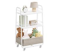 VASAGLE LILEA Colección - Carro de Almacenamiento con Cesta de Tela, Carrito de 3 Niveles con Ruedas, Organizador para Salón, Dormitorio y Cocina, Blanco Nube y Marrón Camello LRC001WB01