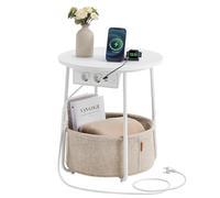 Mesa Auxiliar con Tomas de Corriente Blanco Mate y Marrón Camello