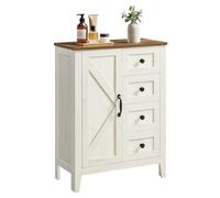 VASAGLE LIRY Colección - Armario de Almacenamiento, Mueble de Baño Estilo Campo con 4 Cajones, Organizador Independiente, Puerta de Granero, Estante Ajustable, Blanco Rústico BBK753W01